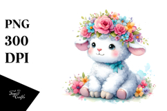 Colorful Lamb Sitting with Flower Crown | Clipart Product Image 1