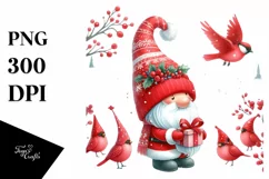 Red Christmas Gnomes in Winter Scene, PNG Product Image 1