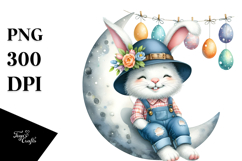 Bunny with Jeans and Hat on Moon, Transparent PNG Product Image 1