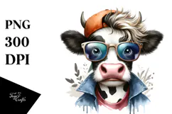 Funny Cow with Cool Hair PNG Product Image 1