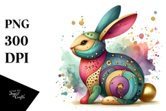 Colorful Bunny in Wood, Watercolor PNG Product Image 1