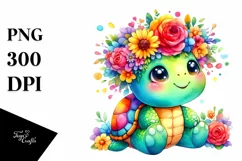 Colorful Turtle with Flower Crown PNG Product Image 3