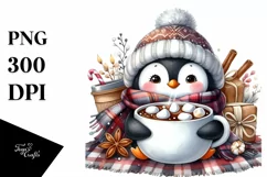 Cute Little Penguin with Blanket and Giant Cup PNG Product Image 1