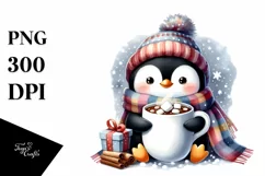 Cute Little Penguin with Blanket and Giant Cup PNG Product Image 1