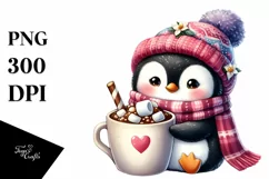 Cute Little Penguin with Hot Cocoa PNG Product Image 1