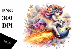 Colorful Baby Unicorn Riding Comet PNG Product Image 3