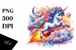 Colorful Baby Unicorn Riding Comet PNG Product Image 3