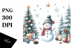 Cute Snowman in Winter Scene PNG Product Image 3