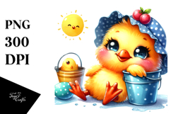 Cute Colorful Watercolor Baby Chicken PNG Product Image 1