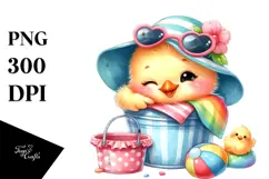 Colorful Baby Chicken with Summer Clothes PNG Product Image 1
