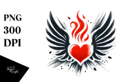 Heart with Wings, Crown, and Fire PNG Product Image 1