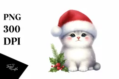 a Cute Sitting Christmass Cat with Santa Hat PNG Product Image 3