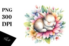 Colorful Baby Bunny Sleeping in Flower | Sublimation Clipart Product Image 1