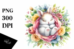 Colorful Baby Bunny Sleeping in Flower | Sublimation Clipart Product Image 1