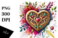 Colorful Heart made of Wood with Goldern Insertions PNG Product Image 1
