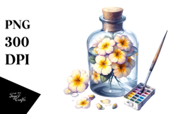 Bottle Primrose Watercolor Sublimation Clipart Product Image 1