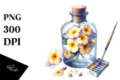 Bottle Primrose Watercolor Sublimation Clipart Product Image 1