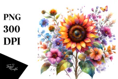 Colorful Sunflower Watercolor PNG Product Image 1