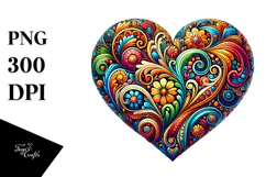 Colorful Heart in Ivan Bilibin Style PNG Product Image 1