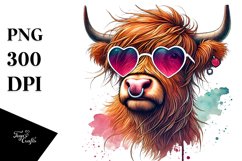Detailed Highland Calf with Heart Sunglasses, PNG Product Image 1