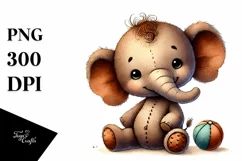 Smiling Cute Baby Elephant Plush, PNG Product Image 1