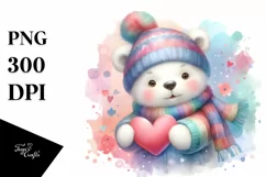 Cute Baby Polar Bear with Heart, Digital Painting Product Image 1