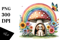 Dog House Mushroom Rainbow Flowers | Clipart Product Image 1
