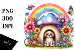 Dog House Mushroom Rainbow Flowers | Clipart Product Image 1