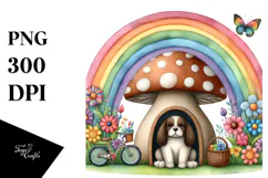 Dog House Mushroom Rainbow Flowers | Clipart Product Image 1