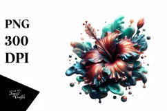 Glossy Hibiscus Watercolor Splash | Clipart Product Image 1