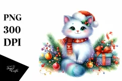 Colorful Cat with Christmas Decorations, PNG Product Image 3