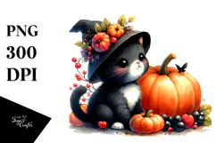 Cute Baby Black Cat Watercolor PNG Product Image 1