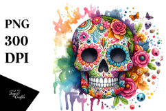 Colorful Skull Painting with Splashes PNG Product Image 1