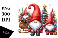 Little Red Christmas Gnomes in Front PNG Product Image 3
