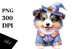 Cute Watercolor Collie for Halloween PNG Product Image 1