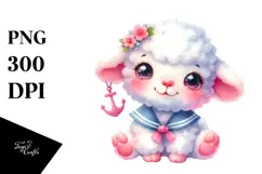 Smiling Baby Lamb in Sailor Attire PNG Product Image 1