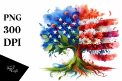 Abstract Vibrant Tree USA Flag Colors With Splashes PNG Product Image 3