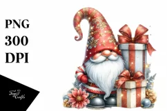 Detailed Christmas Gnome with Giftbox, PNG Product Image 1