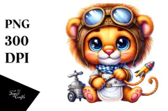 Goofy Lion with Aviator Suit PNG Product Image 1