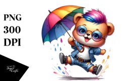 Excited Baby Bear with Umbrella, High-Quality PNG Product Image 1
