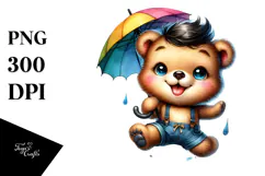 Excited Baby Bear with Umbrella, High-Quality PNG Product Image 1