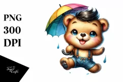 Excited Baby Bear with Umbrella, High-Quality PNG Product Image 3