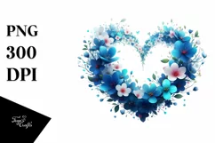 Blue Spring Flowers Heart, Digital Painting PNG Product Image 1