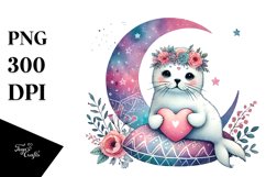 Boho Seal on Moon with Heart PNG Product Image 1