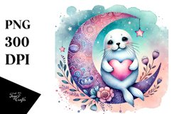 Boho Seal on Moon with Heart PNG Product Image 1