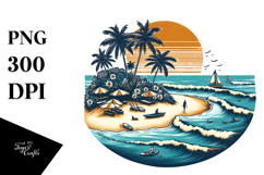 Vintage Tropical Beach Clipart PNG Product Image 1
