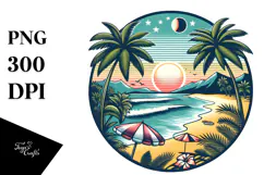 Vintage Tropical Beach Clipart PNG Product Image 1
