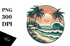 Vintage Tropical Beach Clipart PNG Product Image 1