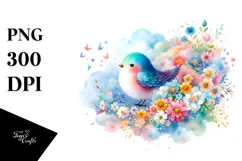 Colorful Bird with Spring Flowers, High-Res PNG Product Image 1