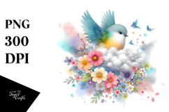 Colorful Painting with Bird Made of Spring Flowers PNG Product Image 1